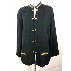 DYLANI KNITWEAR Women's Cardigan Sweater Black with gold trim Preppy Zip Up M/L
